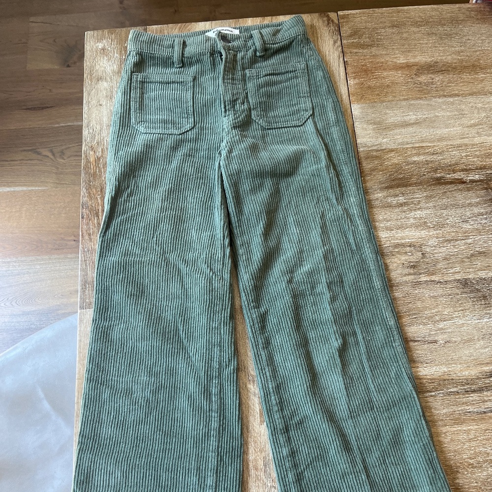 Reformation Alyssa Army Green Corduroy Boot Cut Pants - Picture 7 of 10